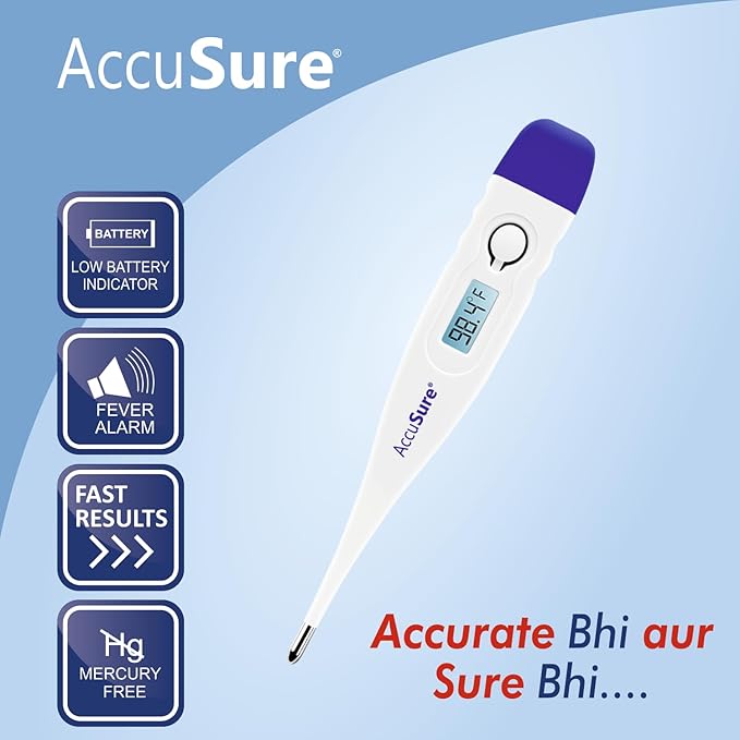 AccuSure MT-1027 Mercury-Free Digital Thermometer Transparent Storage Case White