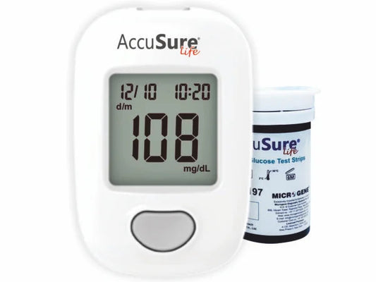 AccuSure Life Glucometer with 25 Test Strips – Accurate Blood Sugar Monitoring at Home