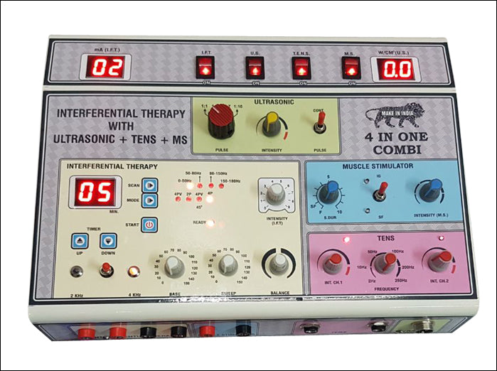 4-in-1 Electrotherapy Machine (Manual) – IFT, TENS, Muscle Stimulator & Ultrasound Therapy